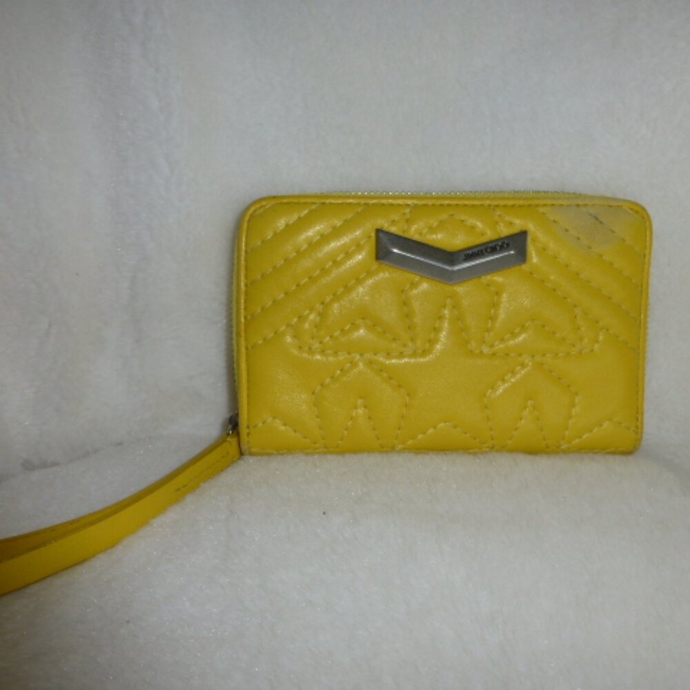 JIMMY CHOO Yellow Star-shaped Stitch Quilted Zip Around Zippy Wallet